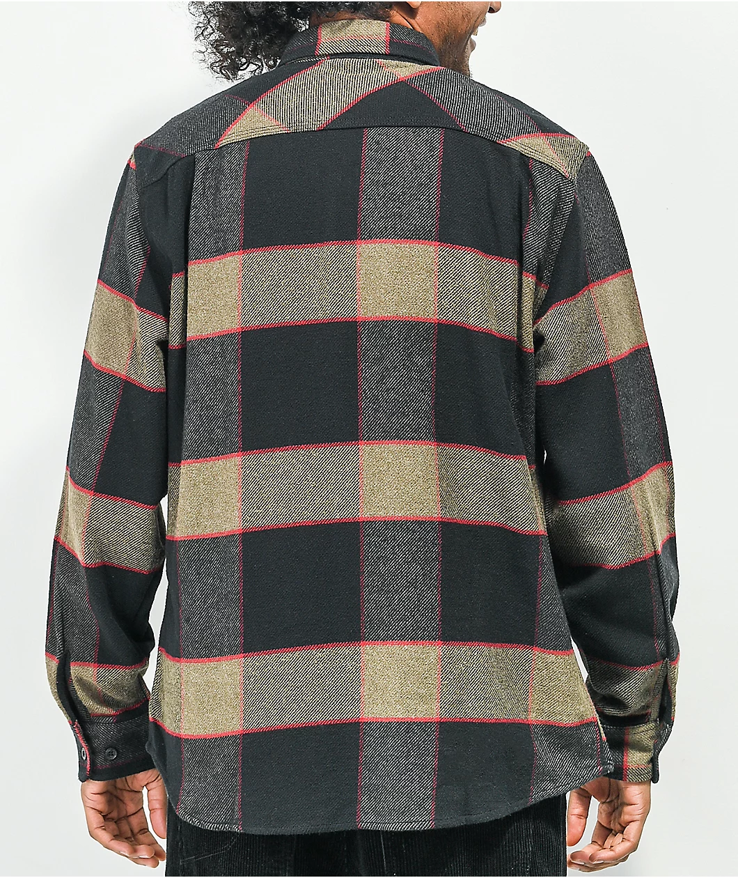 Brixton Bowery Brown, Grey, & Charcoal Plaid Flannel Shirt - Image 3