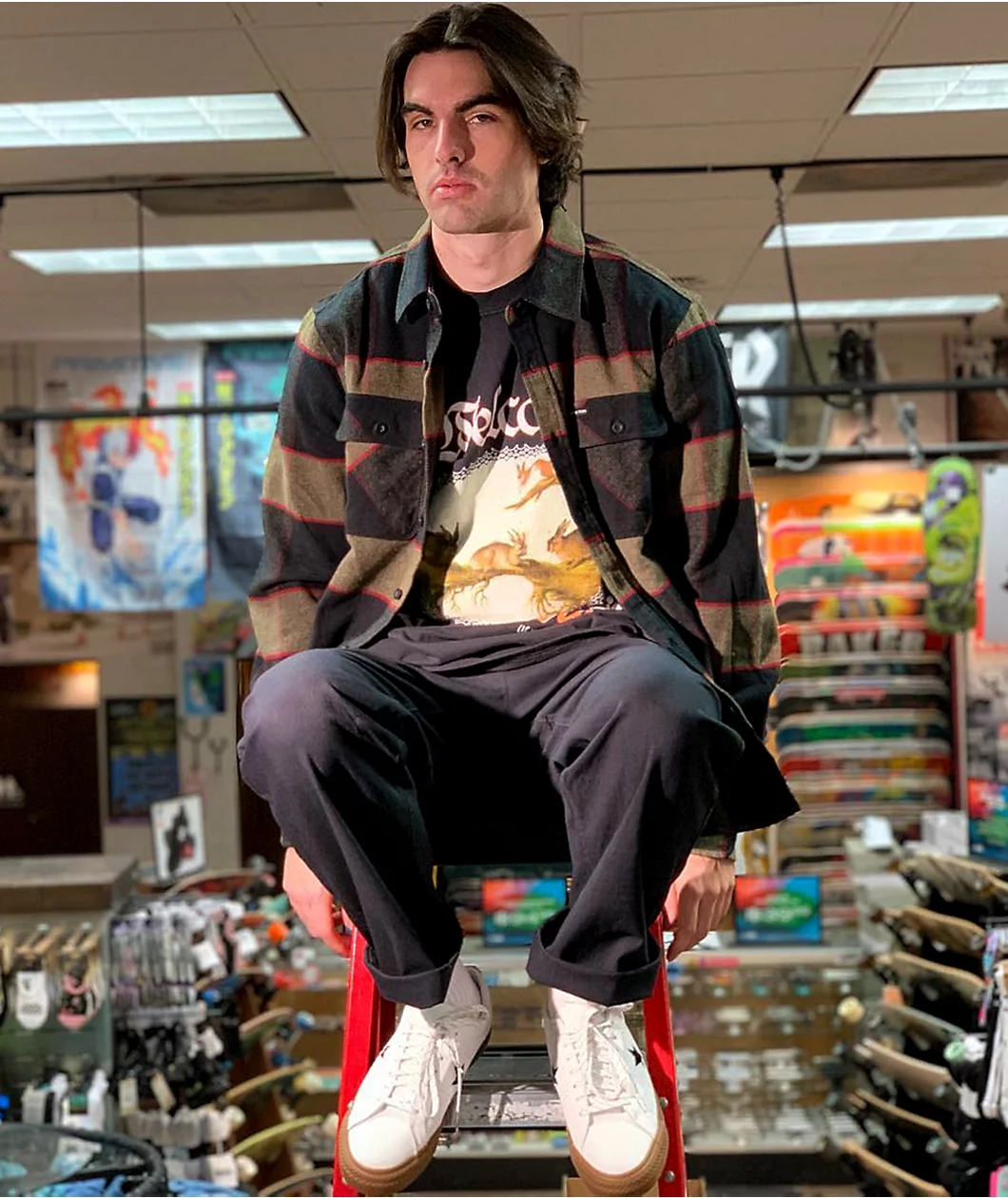 Brixton Bowery Brown, Grey, & Charcoal Plaid Flannel Shirt - Image 5