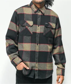 Brixton Bowery Brown, Grey, & Charcoal Plaid Flannel Shirt