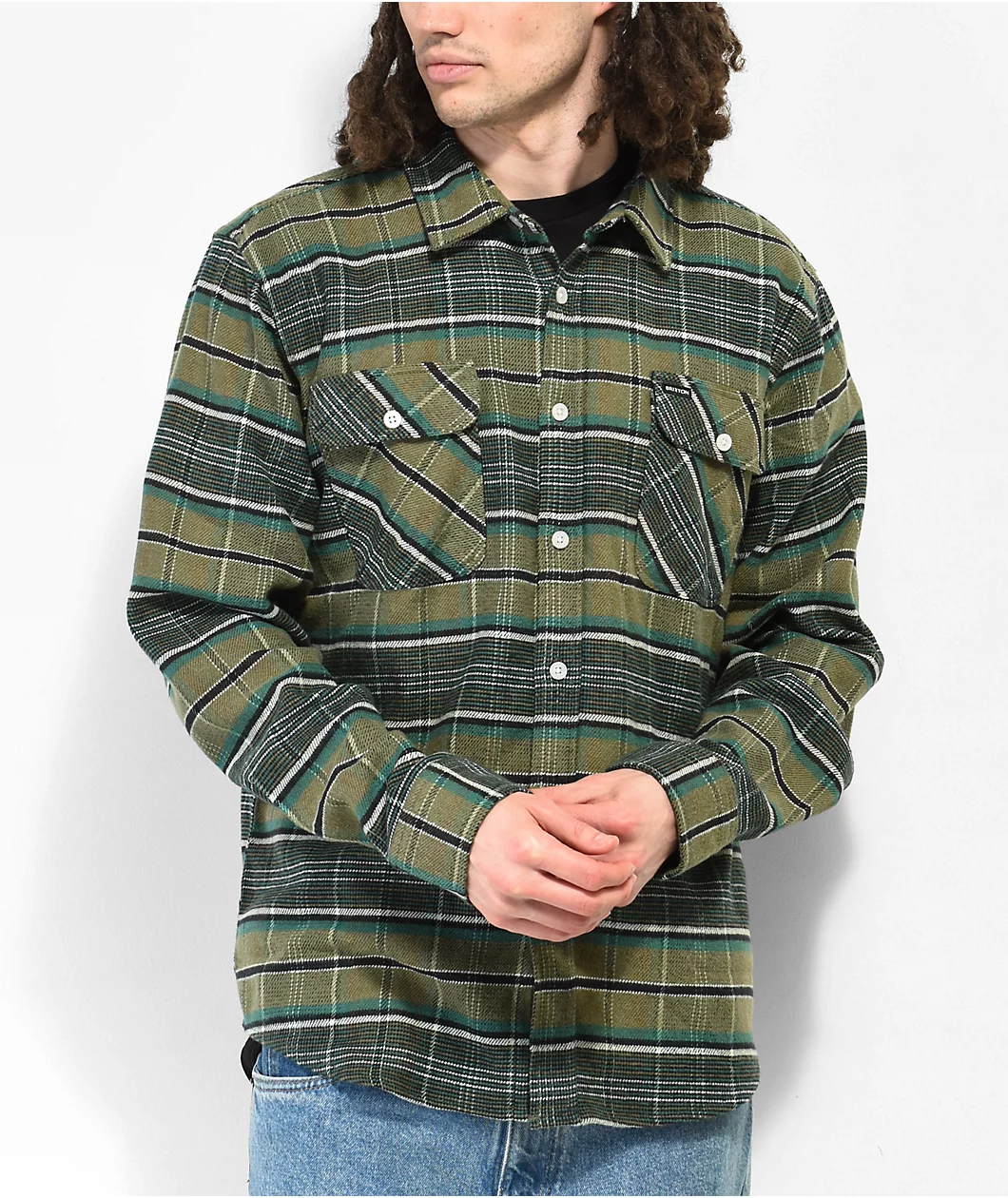 Brixton Bowery Green Flannel Shirt - Image 3