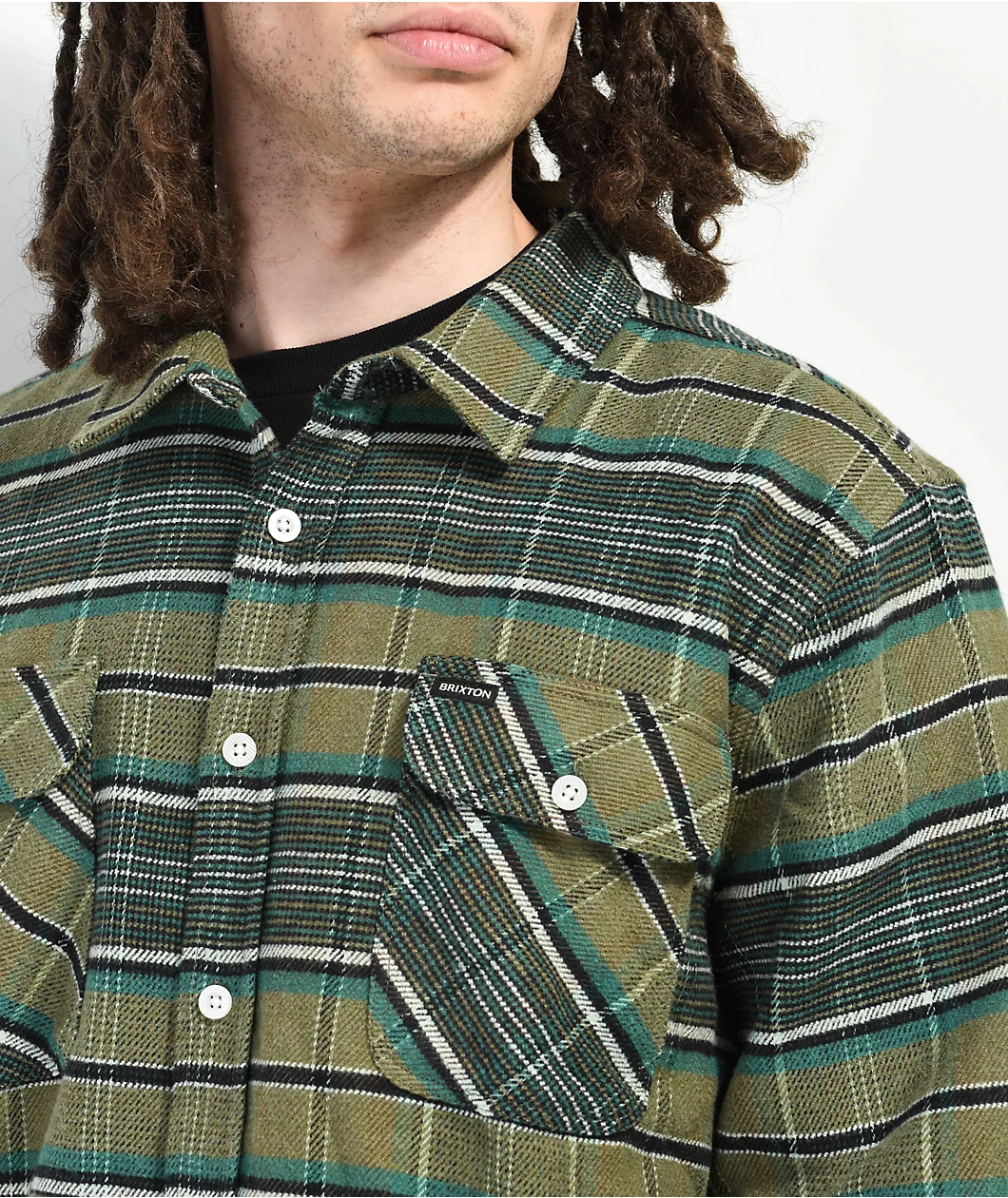 Brixton Bowery Green Flannel Shirt - Image 4