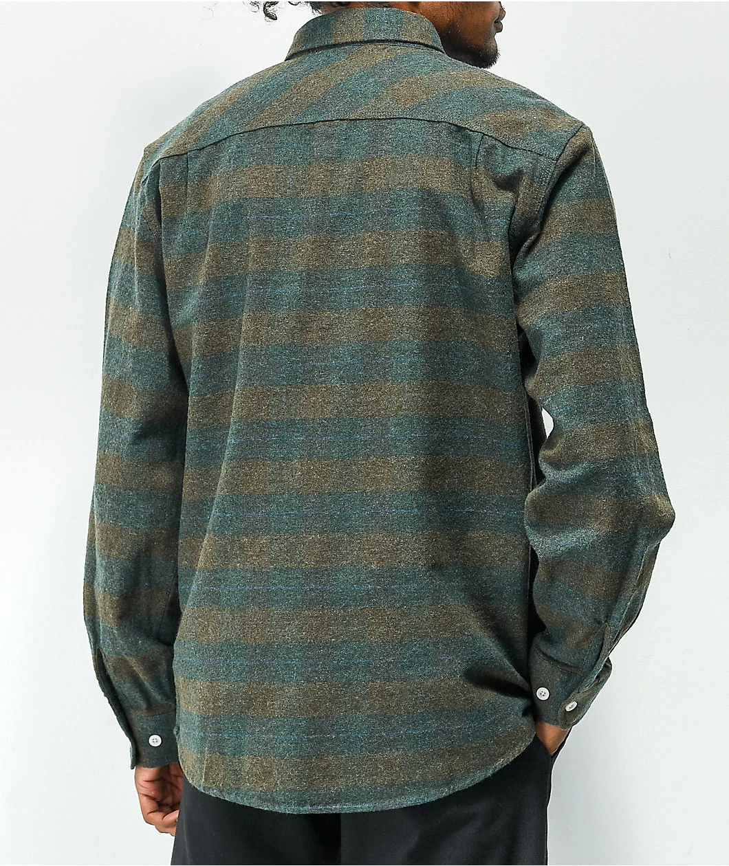 Brixton Bowery Ocean Green Plaid Flannel Shirt - Image 2