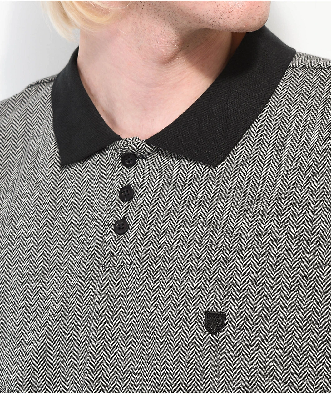 Brixton Shield Herringbone Black & White Polo Shirt - Image 2
