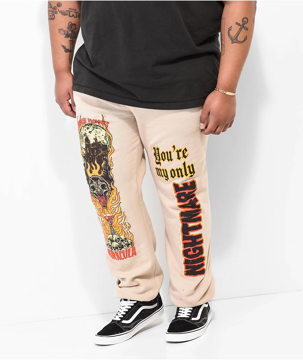 Broken Promises X Dracula Nightmare Of Horror Tan Sweatpants - Image 6