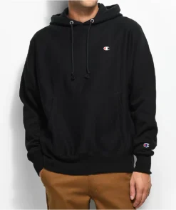Champion Reverse Weave Small Logo Black Hoodie