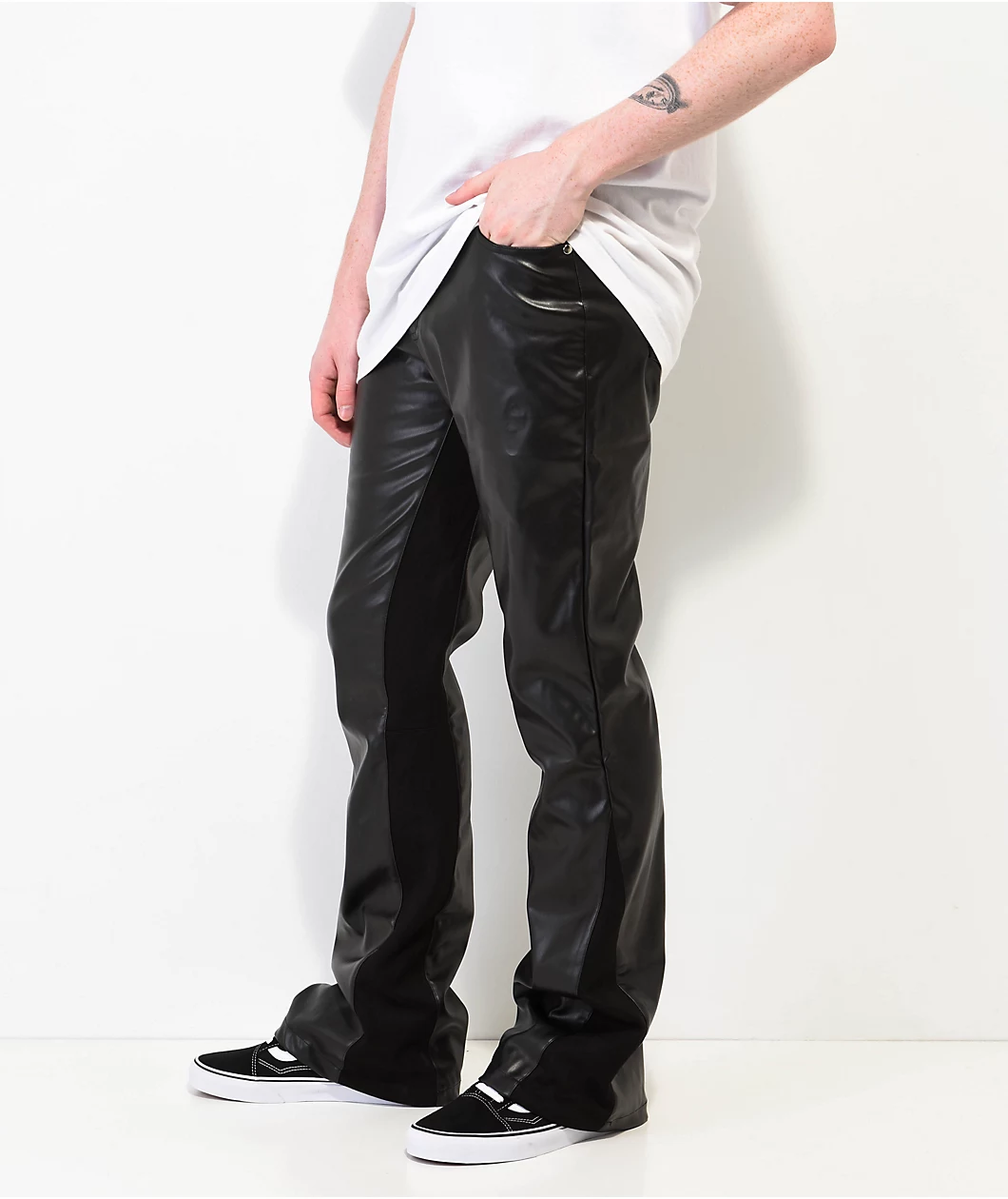 EPTM Jalen Black Vegan Leather Flare Pants - Image 3