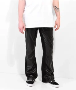 EPTM Jalen Black Vegan Leather Flare Pants