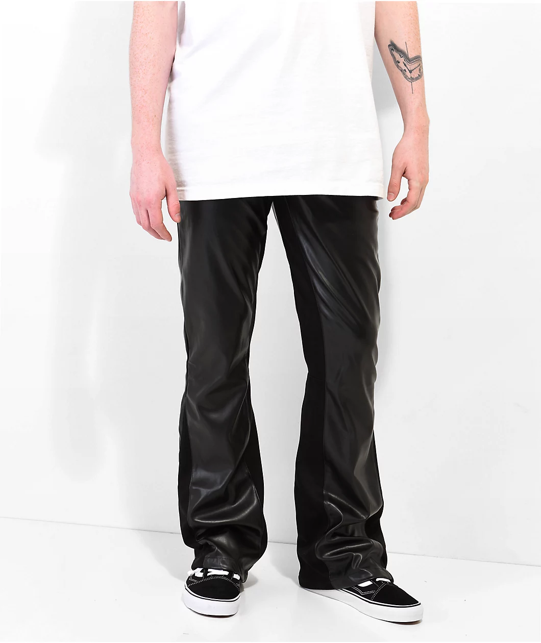 EPTM Jalen Black Vegan Leather Flare Pants