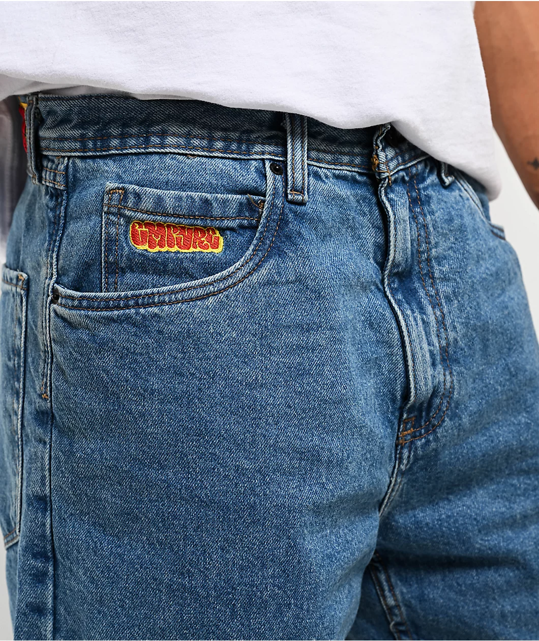 Empyre Blake Loose Fit Blue Wash Denim Skate Shorts - Image 2