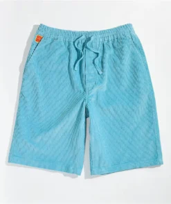 Empyre Elastic Waist Light Blue Corduroy Skate Shorts