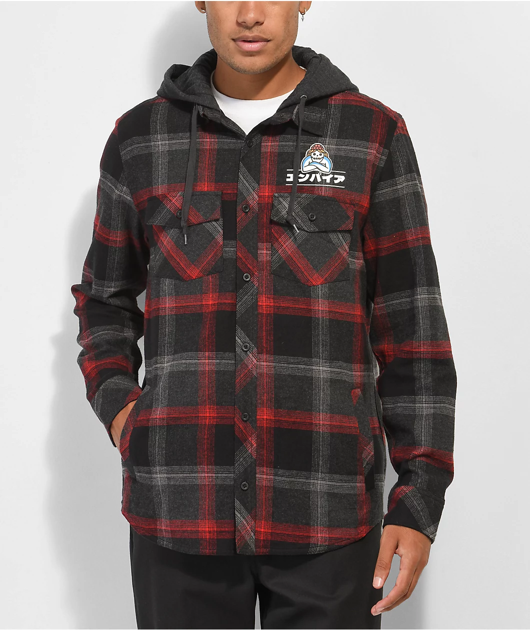 Empyre Hit Back Black, Red & Grey Hooded Flannel - Image 2