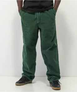 Empyre Johnny Loose Fit Green Elastic Waist Corduroy Skate Pants