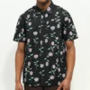 Empyre Rose Petals Black Short Sleeve Button Up Shirt