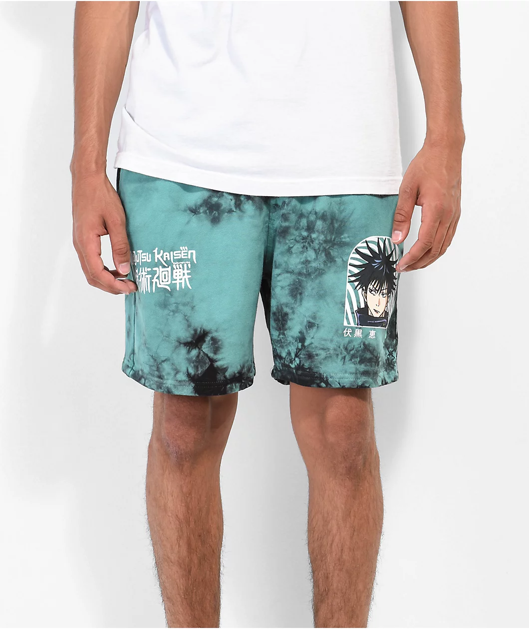 Episode X Jujutsu Kaisen Megumi Green Tie Dye Sweat Shorts - Image 2