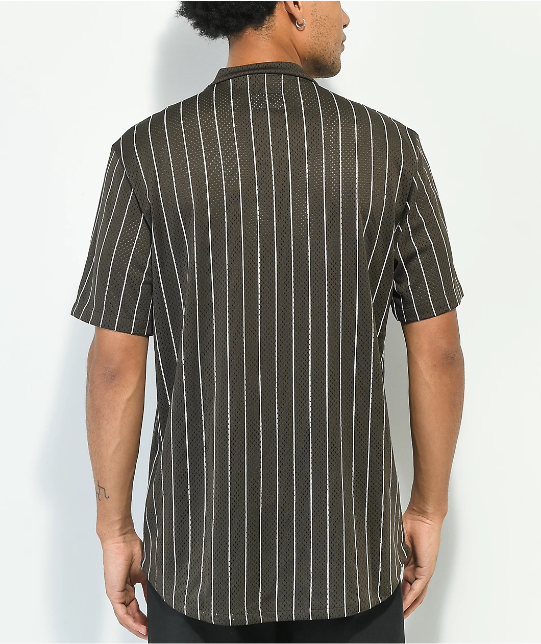 HUF Bronx Brown & White Henley Mesh Baseball Jersey - Image 2