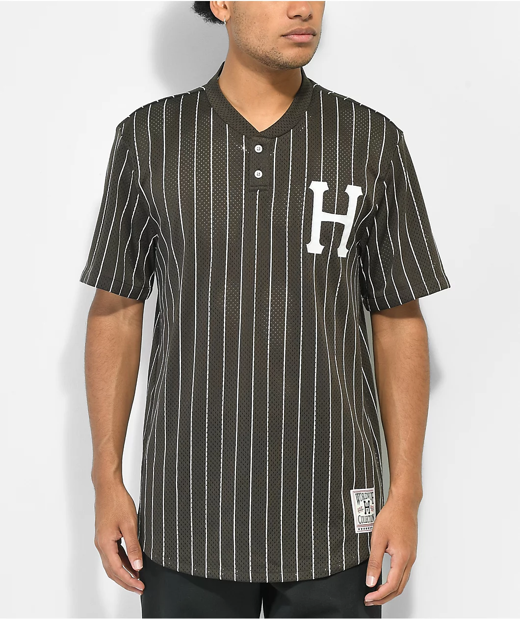 HUF Bronx Brown & White Henley Mesh Baseball Jersey
