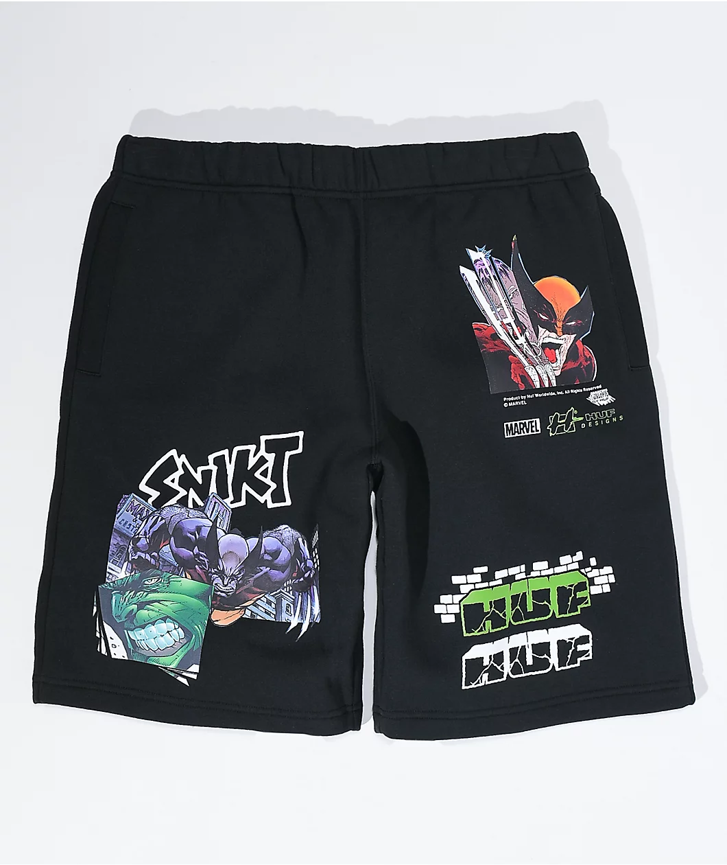 HUF X Marvel Smash Up Black Sweat Shorts