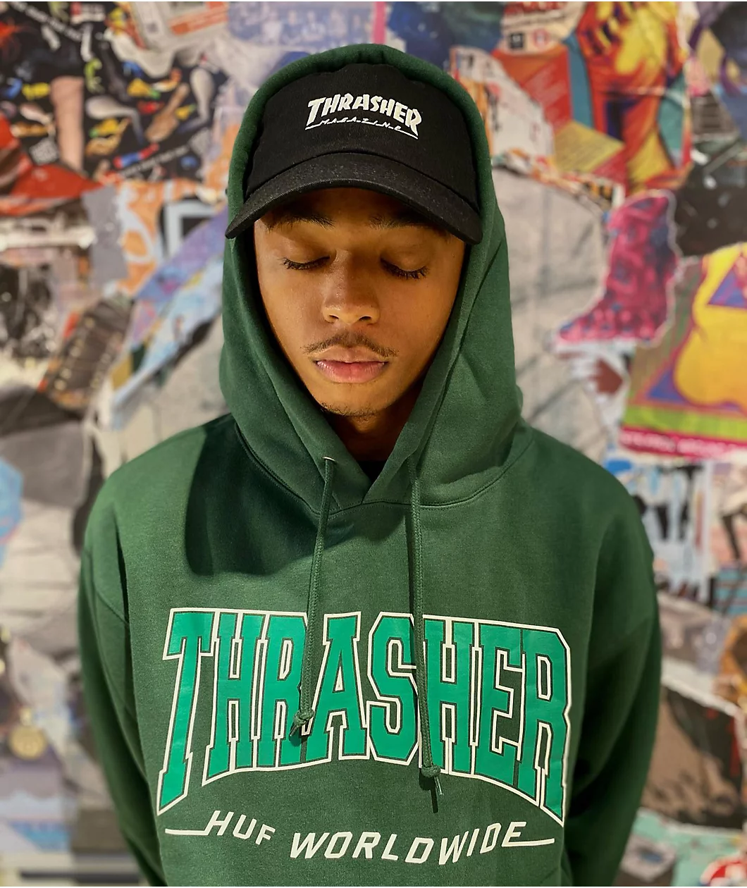 HUF X THRASHER Bayview Forest Green Hoodie - Image 8