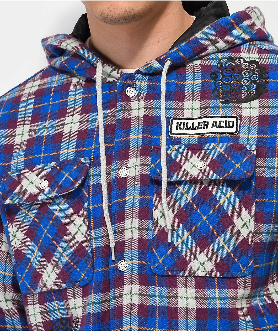 Killer Acid Heads Up Purple Hooded Flannel Shirt - Image 3