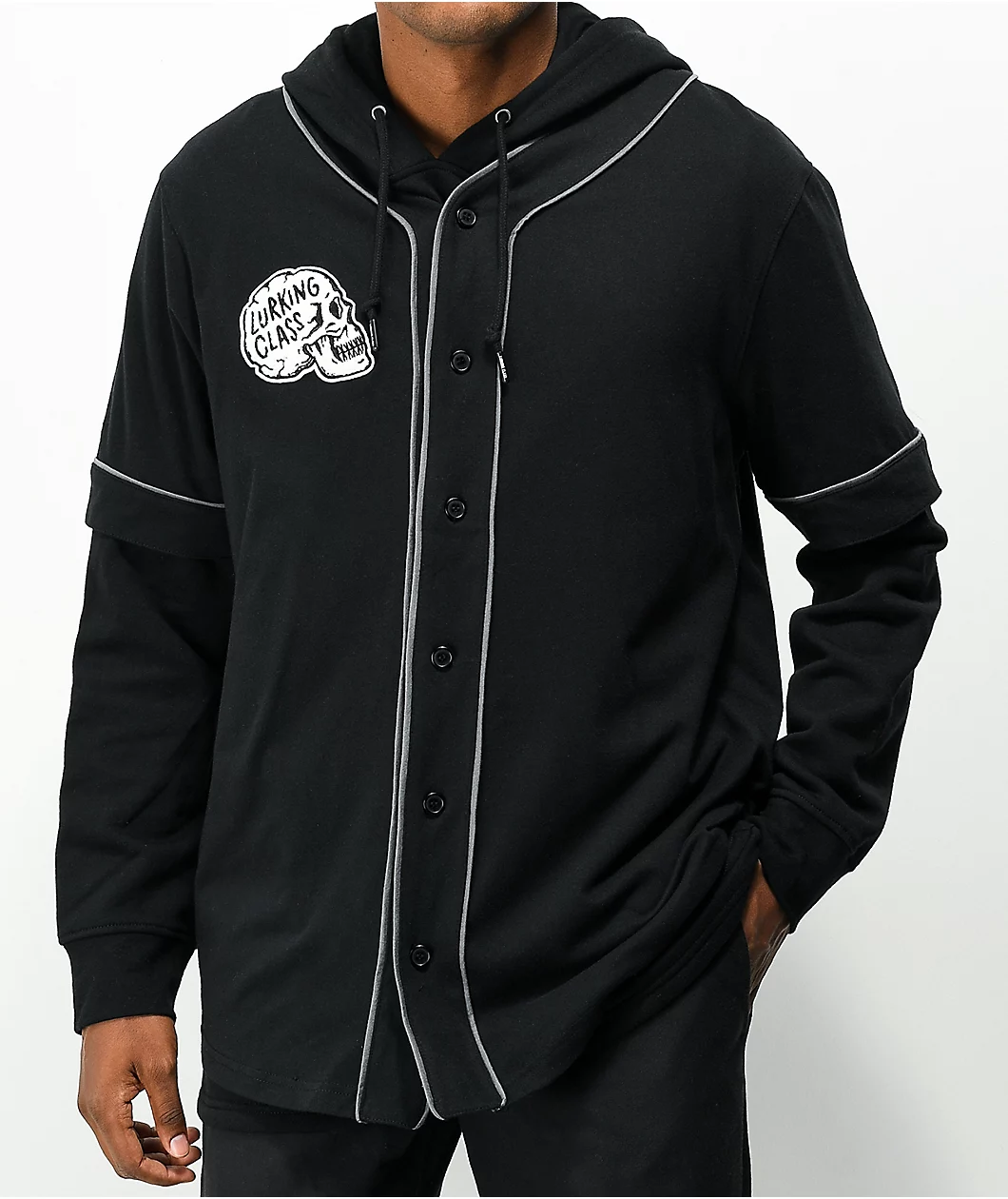 Lurking Class By Sketchy Tank Bat Layered Black Baseball Hoodie - Image 2