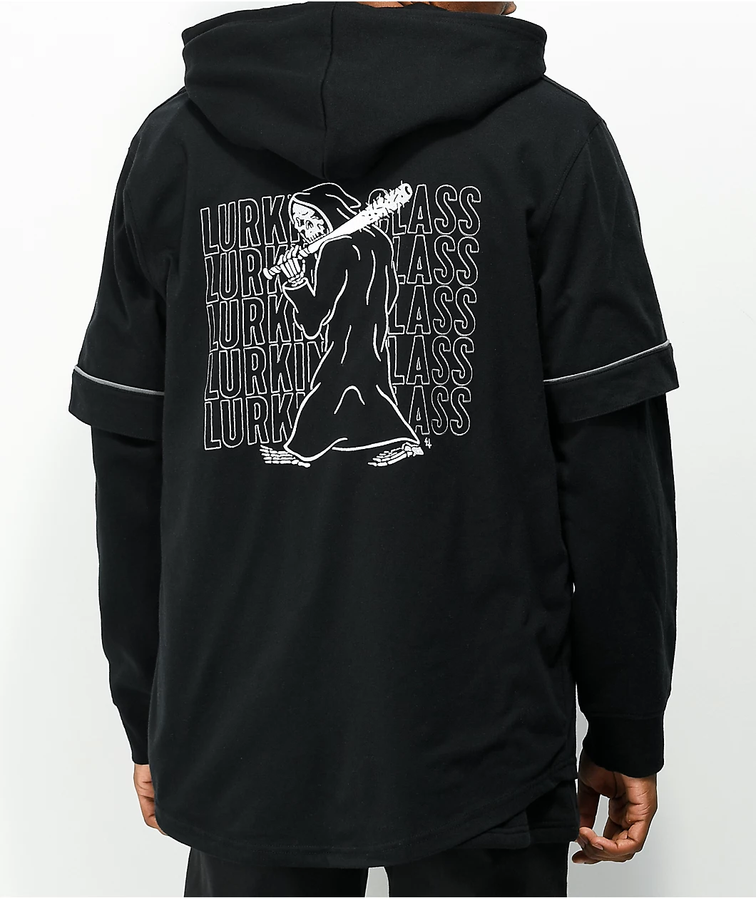 Lurking Class By Sketchy Tank Bat Layered Black Baseball Hoodie