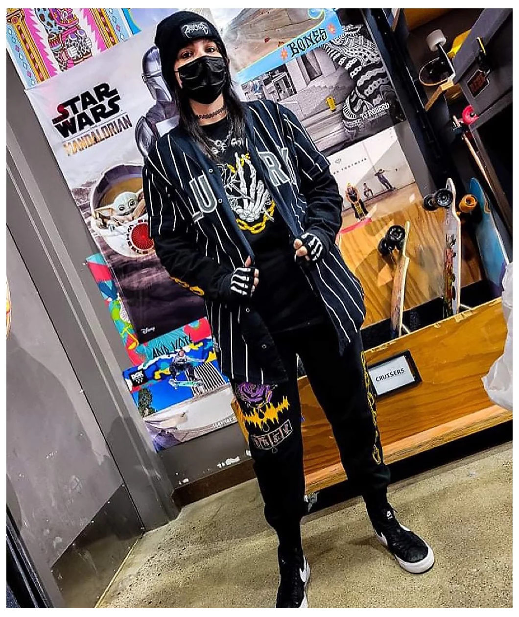 Lurking Class By Sketchy Tank Black & White Pinstripe Baseball Jersey - Image 3