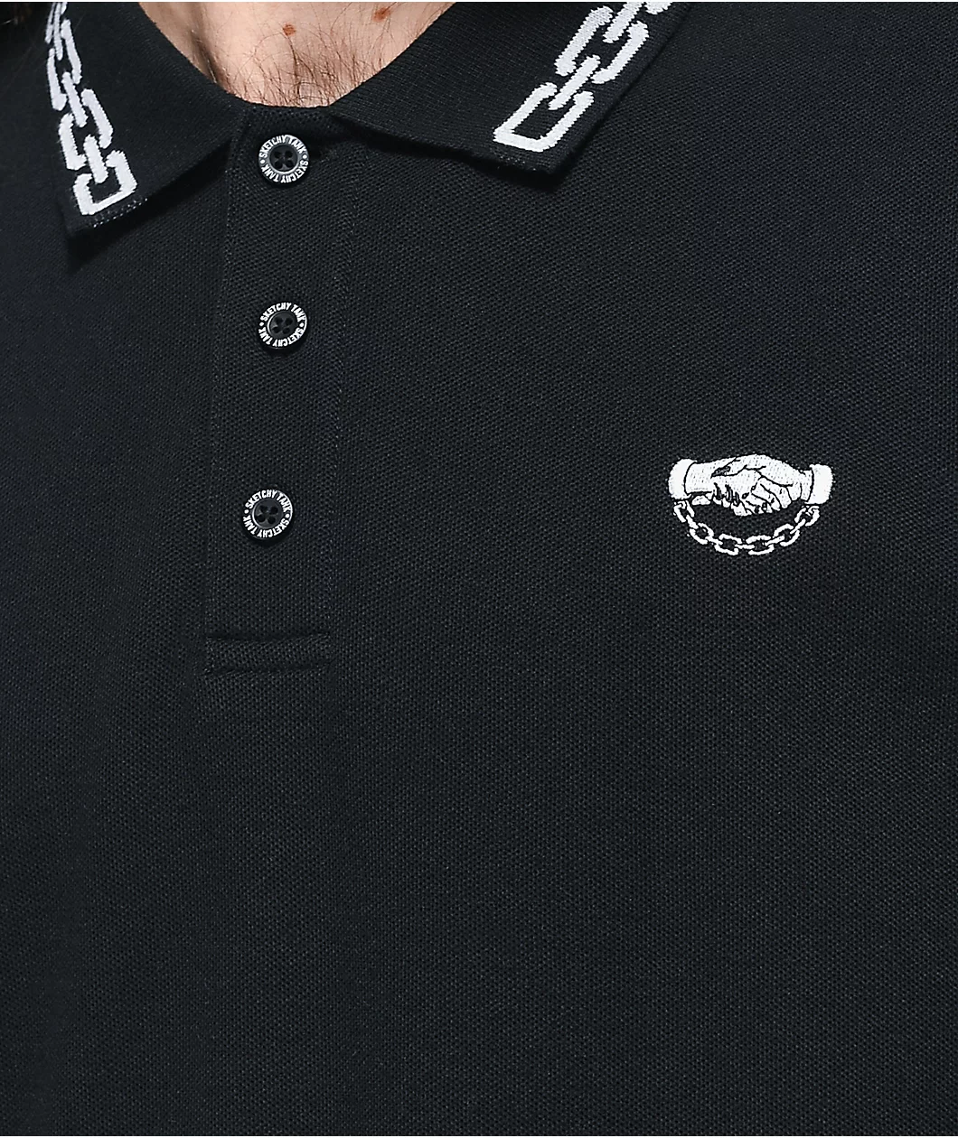 Lurking Class By Sketchy Tank Chains Black Polo Shirt - Image 4