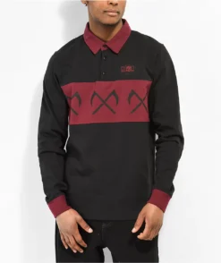 Lurking Class By Sketchy Tank Crossed Black & Burgundy Rugby Shirt
