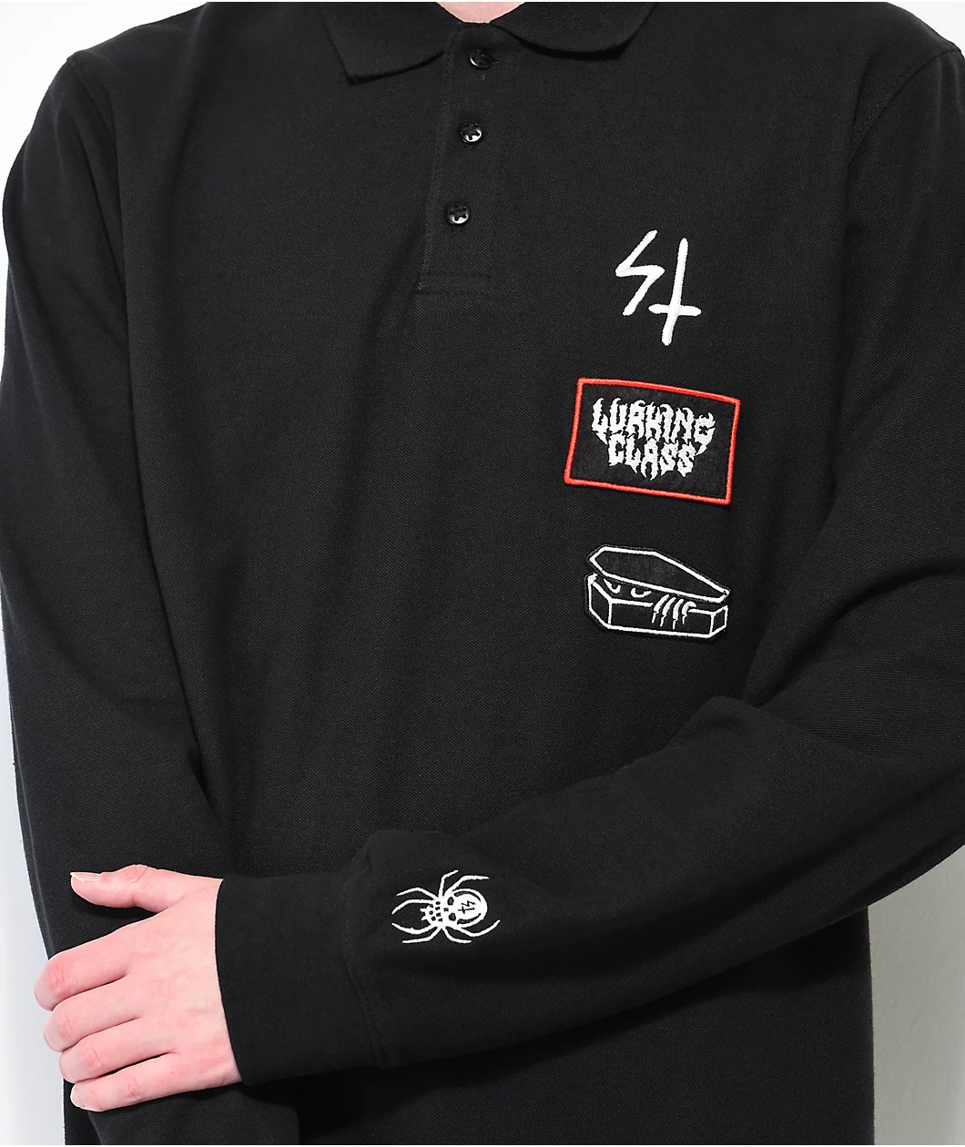 Lurking Class By Sketchy Tank DIY Black Long Sleeve Polo Shirt - Image 3
