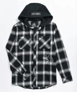 Lurking Class By Sketchy Tank K-9 Black & White Plaid Hooded Flannel Shirt