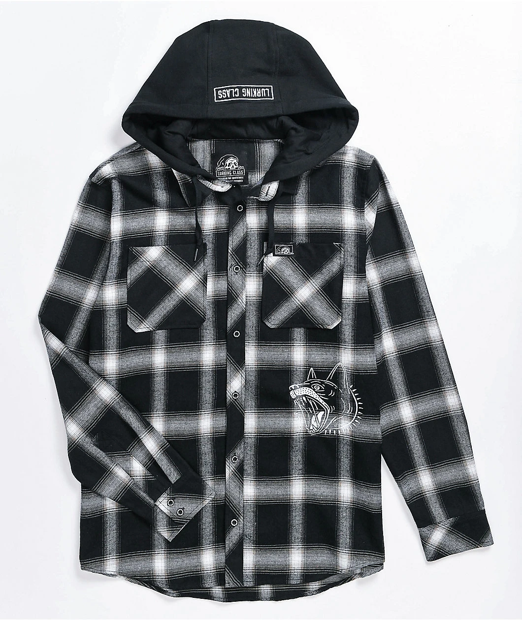 Lurking Class By Sketchy Tank K-9 Black & White Plaid Hooded Flannel Shirt