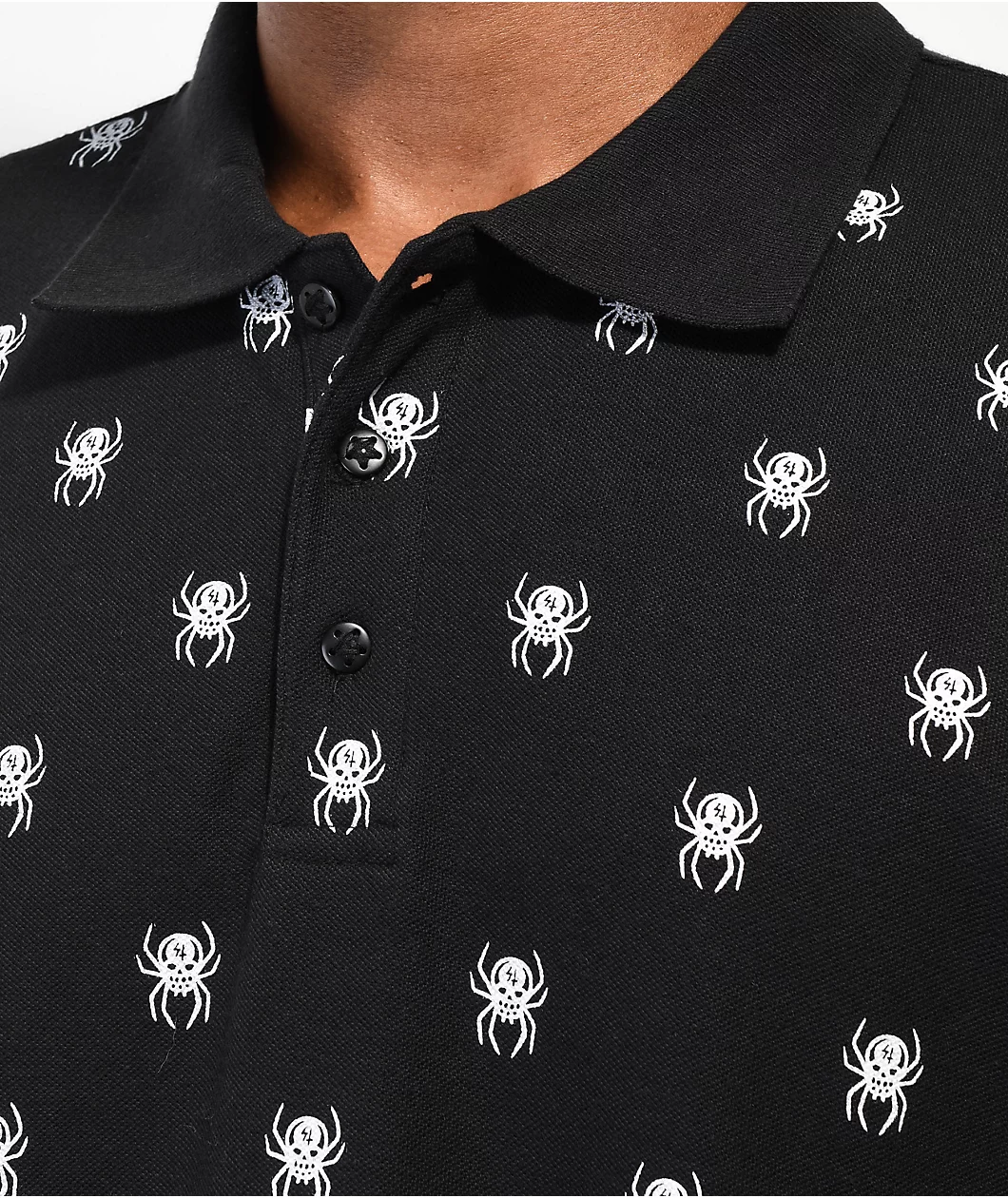 Lurking Class By Sketchy Tank Spider Black Polo Shirt - Image 3
