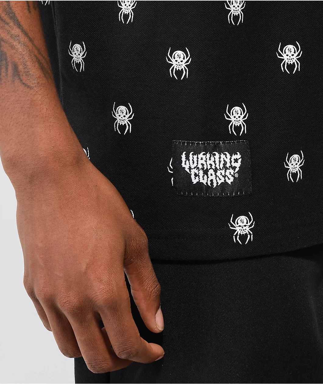 Lurking Class By Sketchy Tank Spider Black Polo Shirt - Image 4