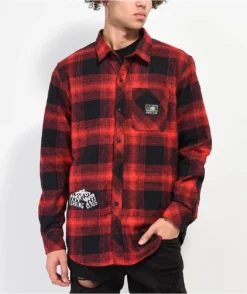 Lurking Class By Sketchy Tank Terror Eyes Red & Black Flannel