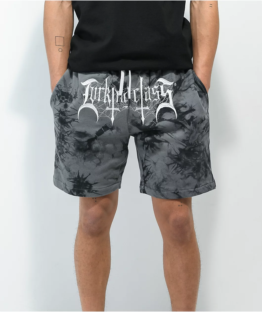 Lurking Class By Sketchy Tank Tomb Black & Grey Tie Dye Sweat Shorts - Image 2