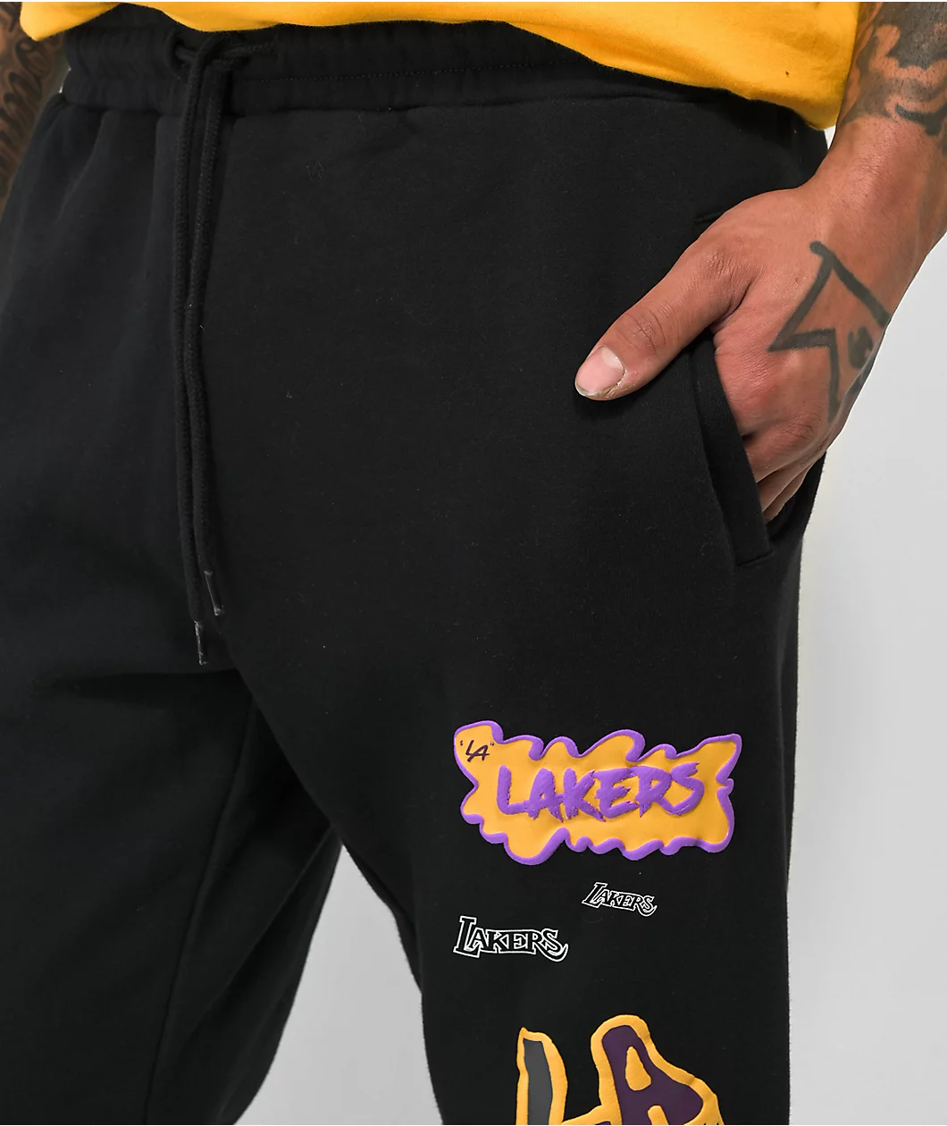Mitchell & Ness X NBA Lakers Slap Sticker Black Sweatpants - Image 5
