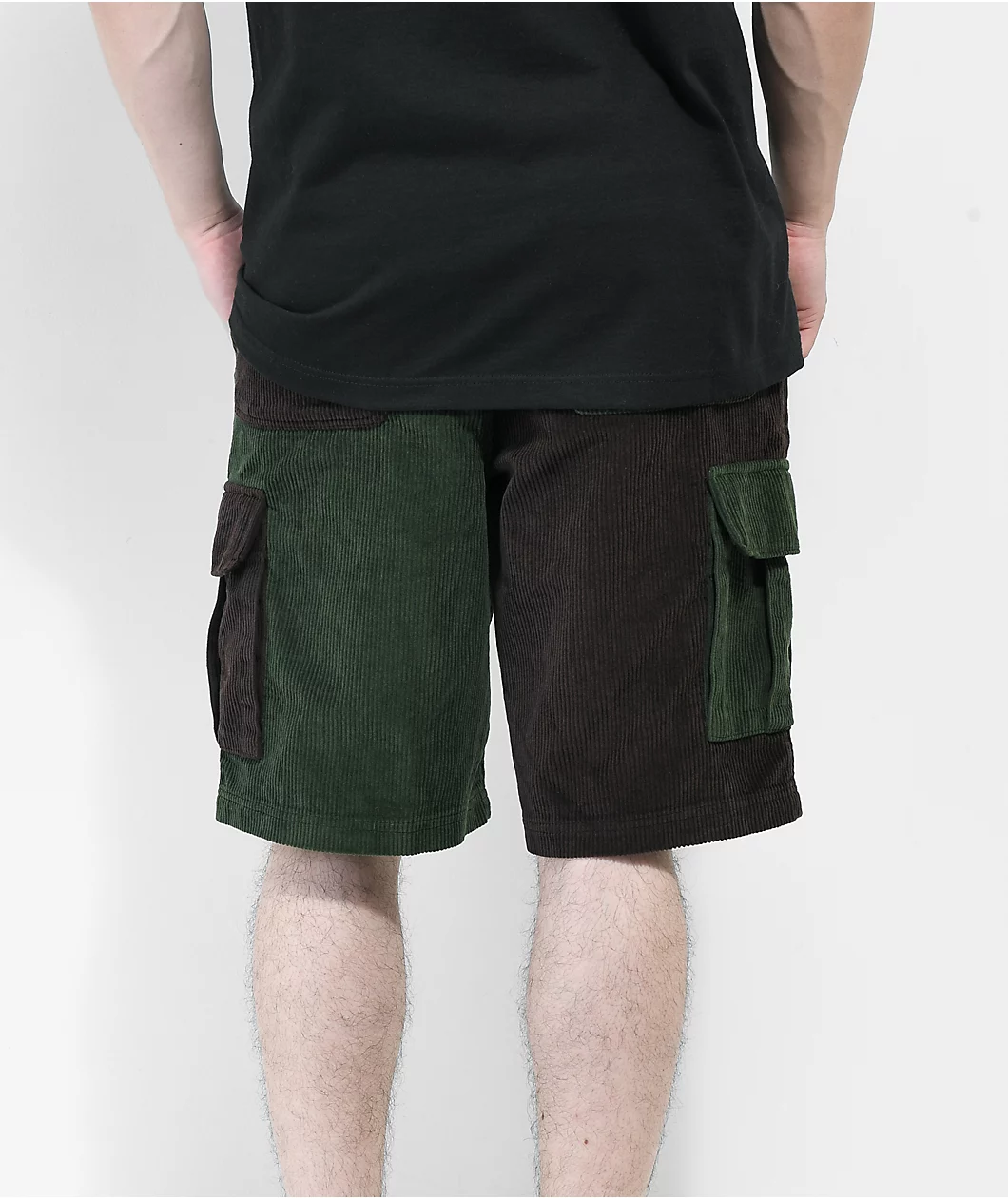 Monet Casper Brown & Green Corduroy Cargo Shorts - Image 2