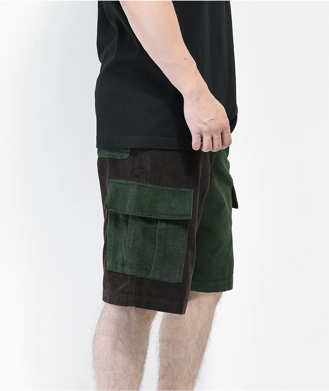Monet Casper Brown & Green Corduroy Cargo Shorts - Image 3