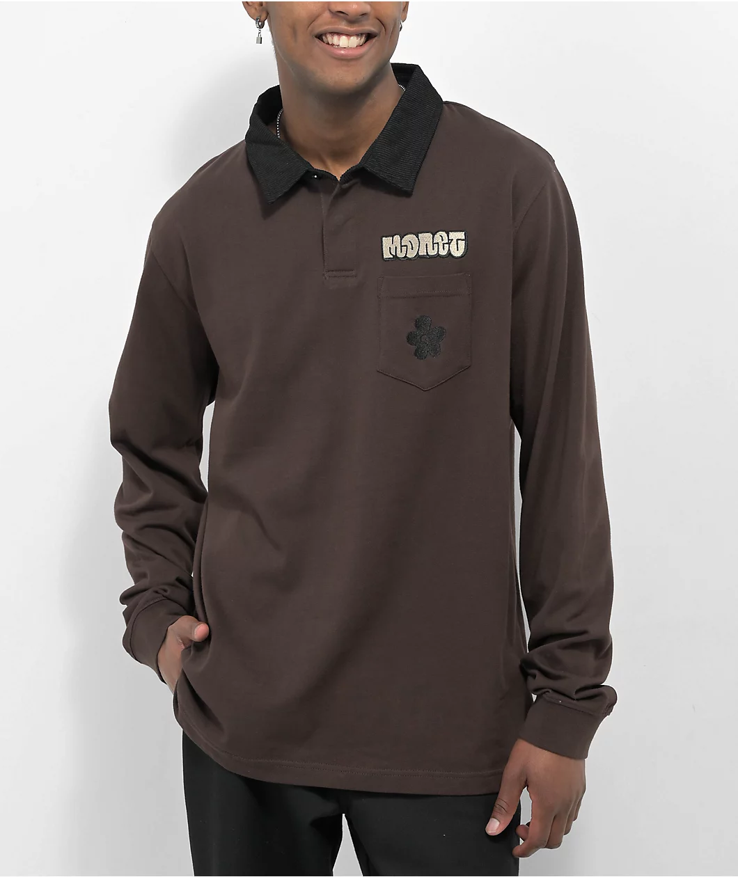 Monet Don't Hate Java Long Sleeve Polo Shirt