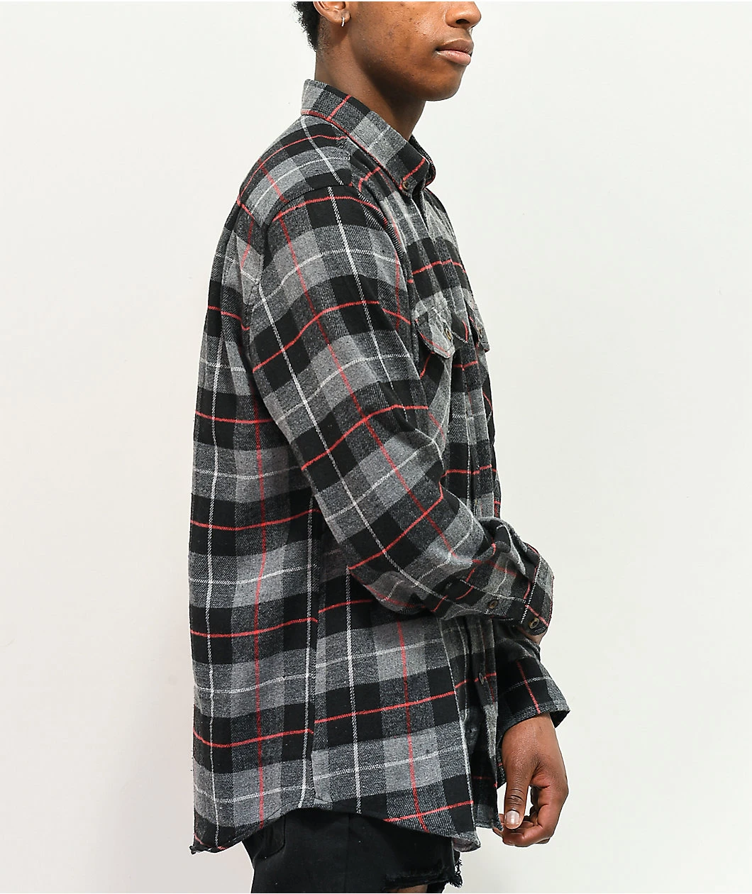 Montage Black, Grey & Red Plaid Flannel Shirt - Image 3