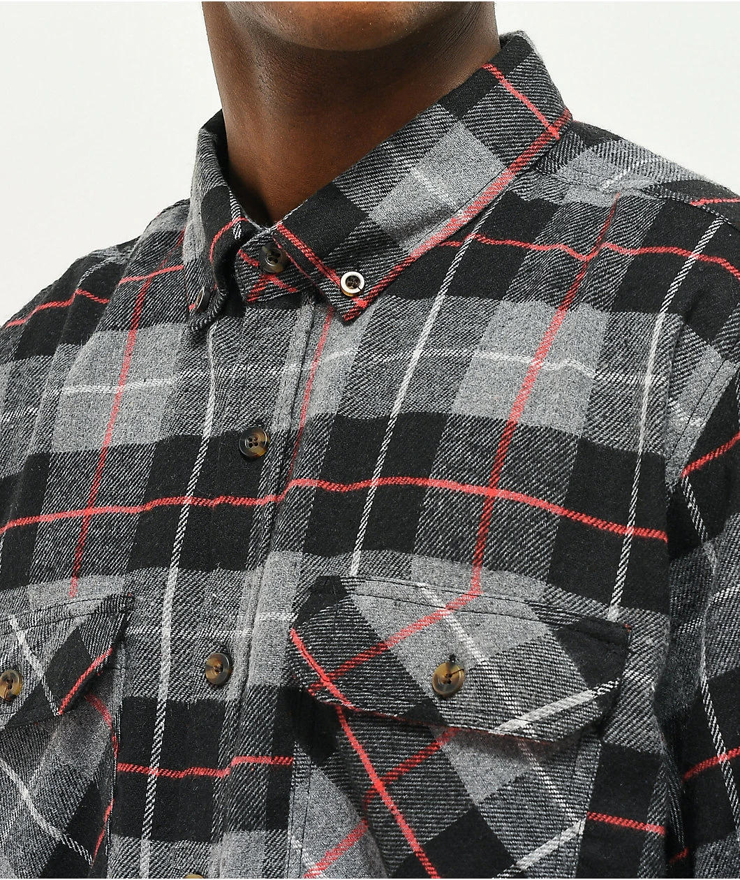 Montage Black, Grey & Red Plaid Flannel Shirt - Image 5