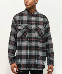 Montage Black, Grey & Red Plaid Flannel Shirt