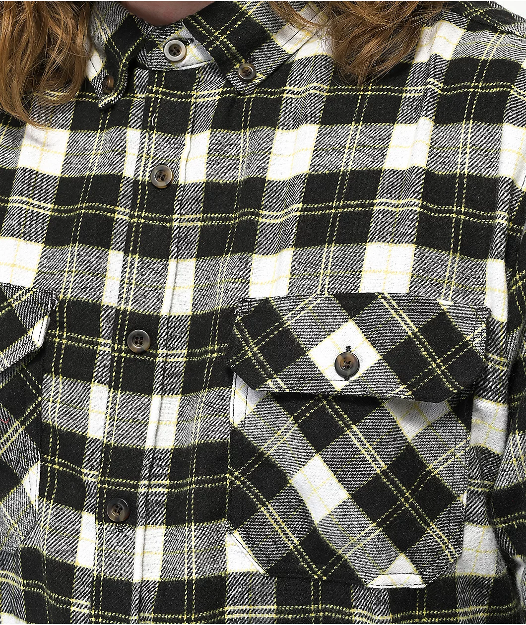 Montage Black, White & Yellow Plaid Flannel Shirt - Image 3