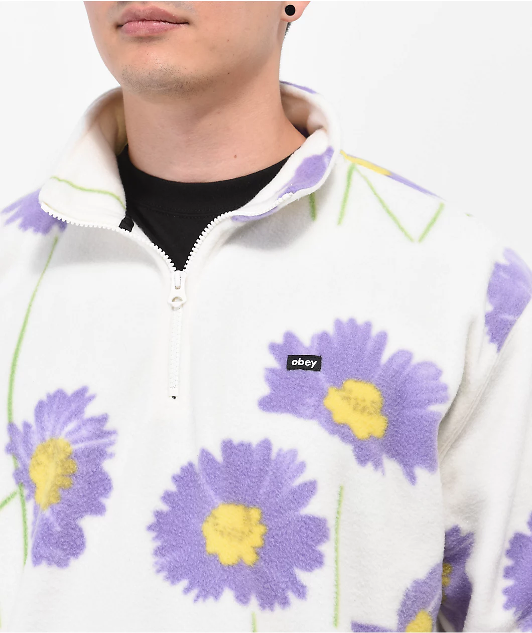 Obey Pollen Cream Mock Neck Fleece Sweatshirt - Image 3