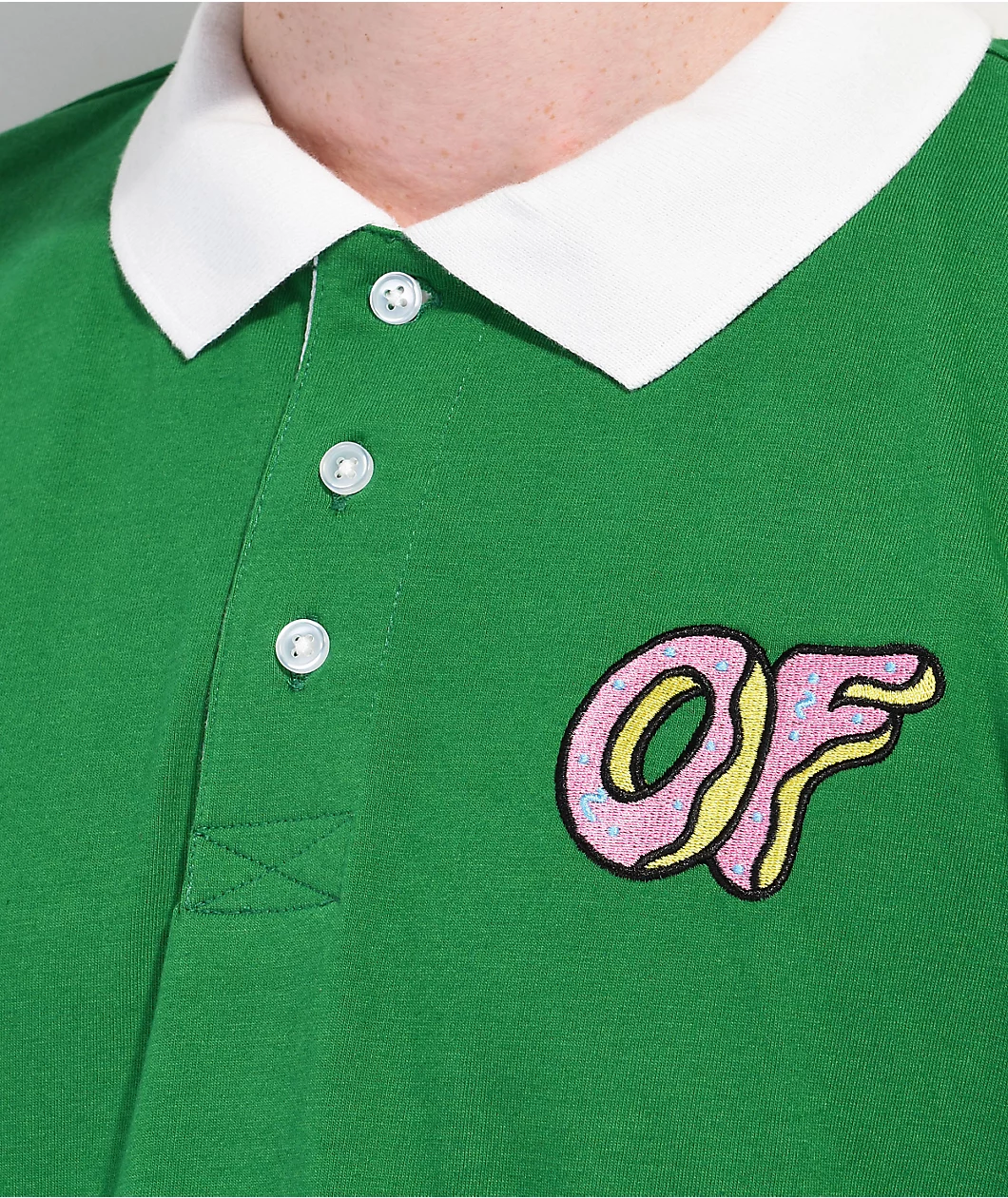 Odd Future Logo Green Long Sleeve Polo Shirt - Image 3