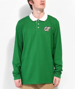 Odd Future Logo Green Long Sleeve Polo Shirt