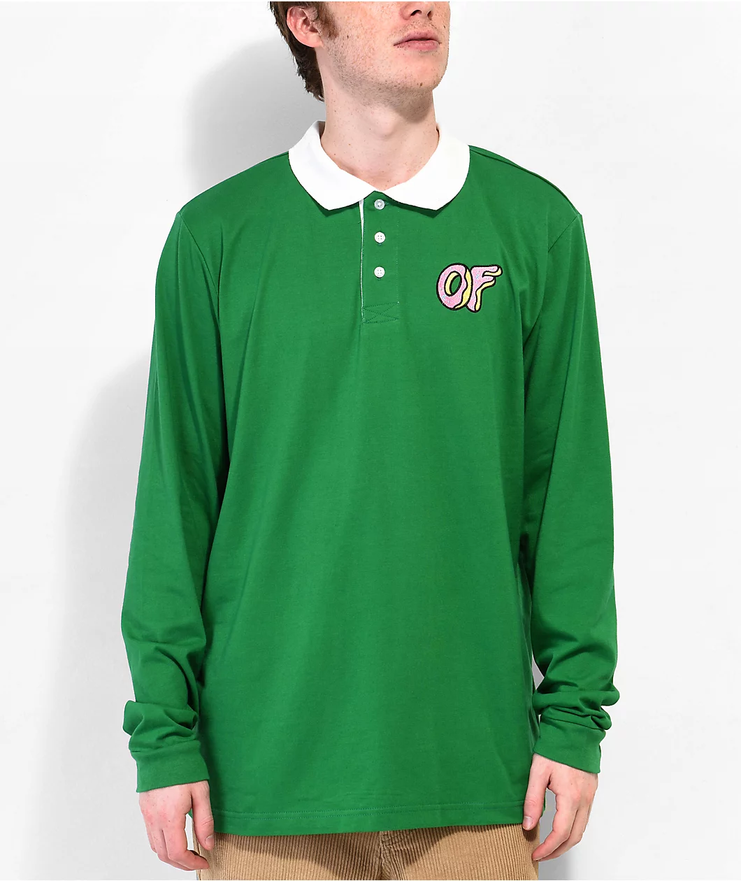 Odd Future Logo Green Long Sleeve Polo Shirt