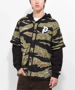 Primitive Tiger Two-Fer Hooded Camo Baseball Jersey