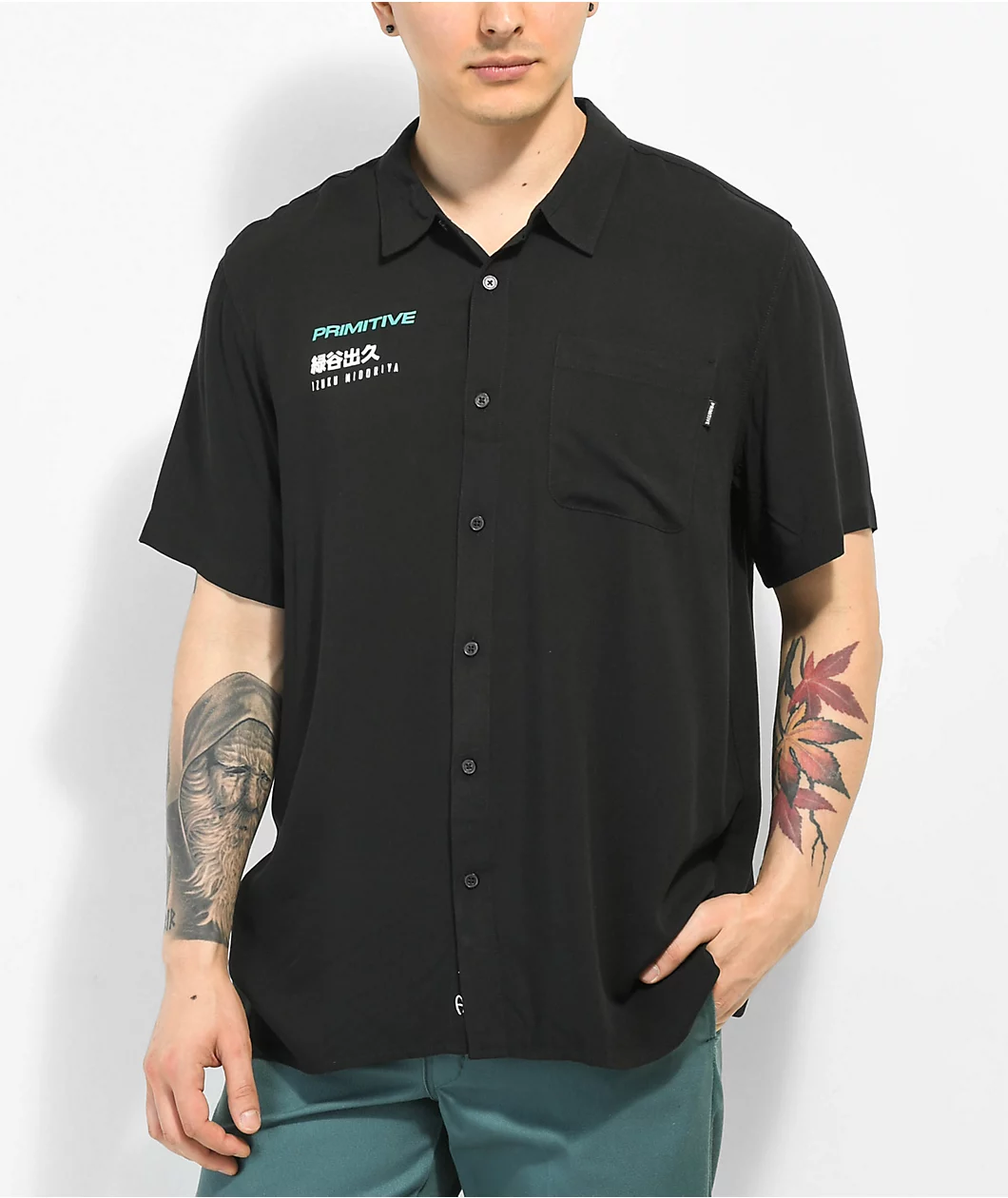 Primitive X My Hero Academia Izuku Black Short Sleeve Button Up Shirt - Image 2