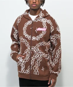 Salem7 Chains Brown Zip Hoodie